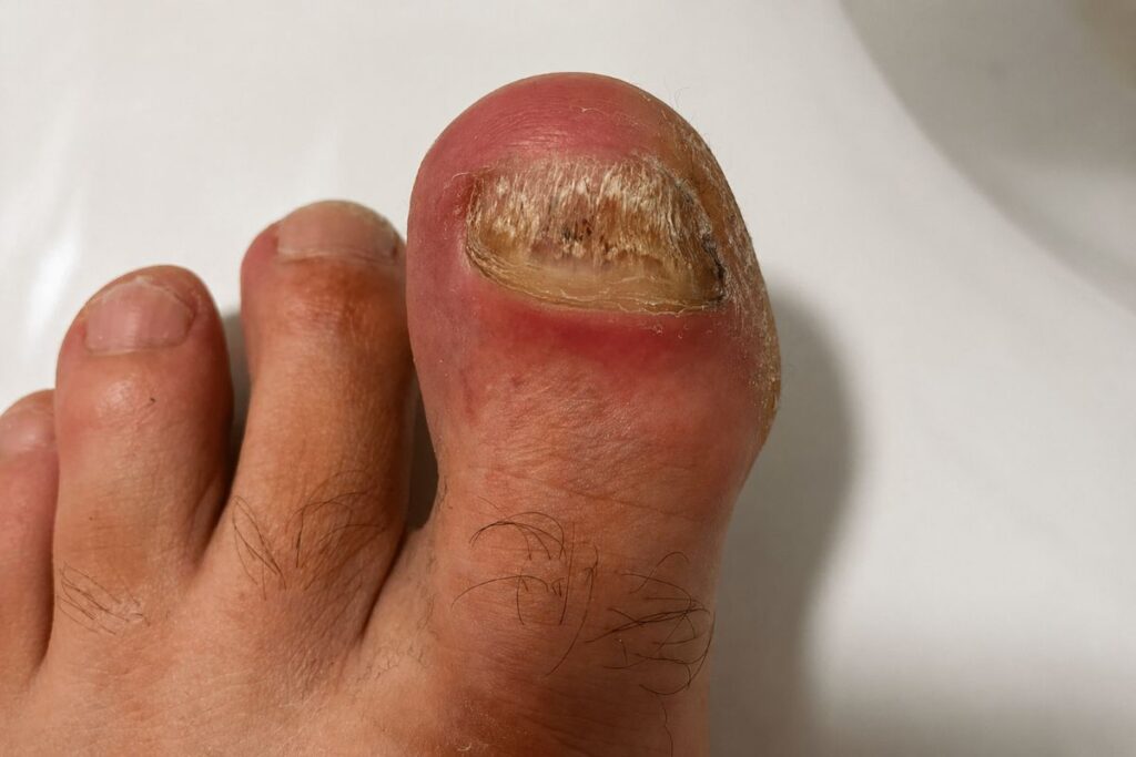 Verdickter Zehennagel mit harter und unebener Nageloberfläche