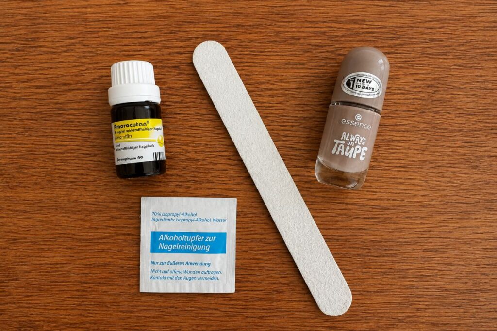 Normaler Nagellack und medizinischer Nagelpilz Lack im Vergleich